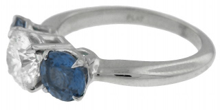 Platinum diamond 1.03cts H VS2 EGL and sapphire 3-stone ring