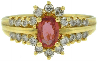 14kt yellow gold oval ruby and diamond ring