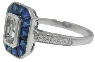 18kt white gold french cut sapphire and diamond semi-mount