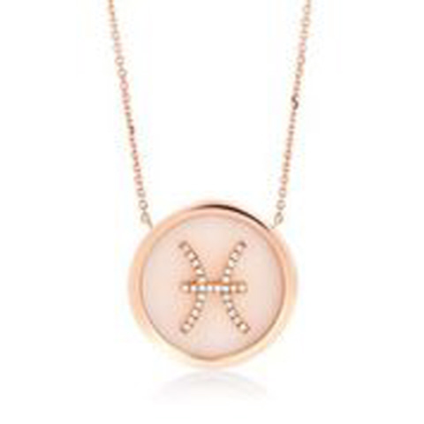 14kt rose gold pisces pink mother of pearl zodiac pendant and chain