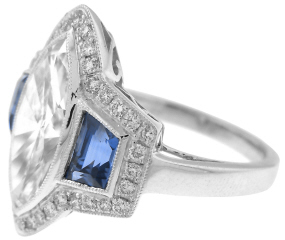 Platinum sapphire and diamond ring.