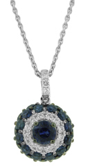 18kt white gold sapphire and diamond pendant with chain