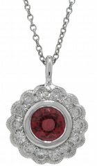 18kt white gold ruby and diamond pendant with chain