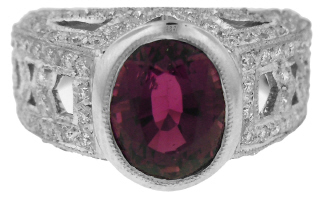 18kt white gold pink tourmaline and diamond ring