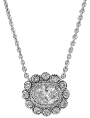 14kt white gold oval diamond pendant with chain.