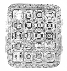 18kt white gold asscher cut and round diamond ring