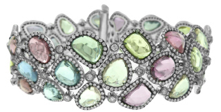 18kt white gold multi-color sapphire and diamond bracelet 6.75"