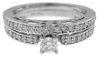 14kt white gold diamond engagement ring and matching diamond band set