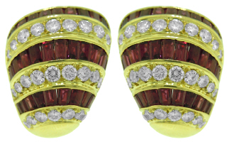 18kt yellow gold ruby and diamond earrings