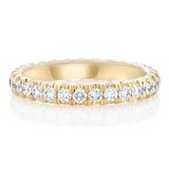 18kt yellow gold shared prong diamond eternity band.