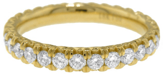 18kt yellow gold shared prong diamond eternity band.