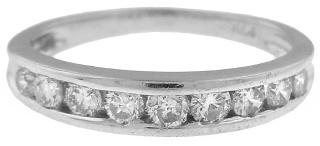 Platinum channel set diamond half around band