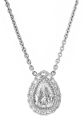 14kt white gold pear shape diamond halo pendant with chain