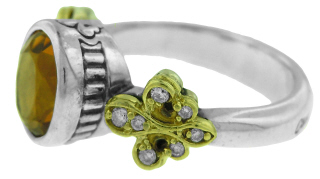 Silver and 18kt yellow gold Lagos Caviar oval citrine and diamond ring