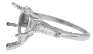 Platinum baguette diamond pear shape ring semi-mount