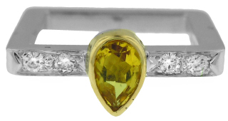 14kt white and yellow gold citrine and diamond square ring
