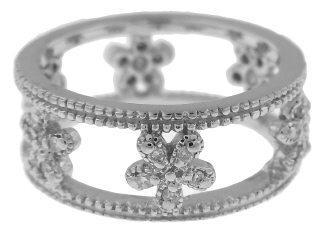 14kt white gold flower design diamond band