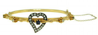 14KT YG saph & dia heart bangle bracelet