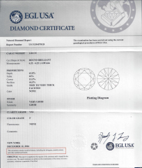 Loose round diamond 1.01cts F VS2 EGL US