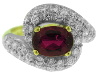 18kt white and yellow gold rubelite and diamond ring