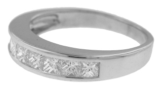 14kt white gold half around channel set princess cut diamond band