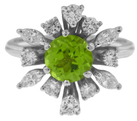 18kt white gold peridot and diamond ring