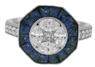 18kt white gold sapphire and diamond ring.