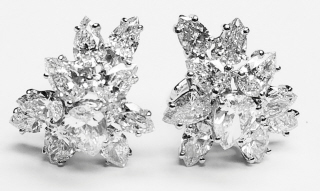 Platinum pear shape & marquise diamond cluster earrings.