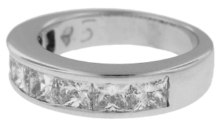 14kt white gold channel set princess cut half around band