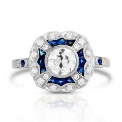 Platinum ring with .87 Old European Cut Diamond .87ct F SI1 EGL, sapphires and diamonds