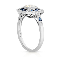 Platinum ring with .87 Old European Cut Diamond .87ct F SI1 EGL, sapphires and diamonds