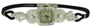 Platinum antique style ladies Hamilton watch with black cord