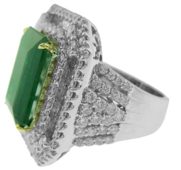 18kt white gold emerald and diamond ring.