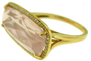 18kt rose gold rose quartz and diamond ring.