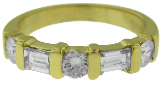 14kt yellow gold round and baguette diamond half around band