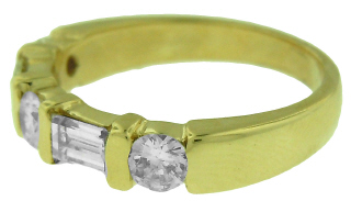 14kt yellow gold round and baguette diamond half around band