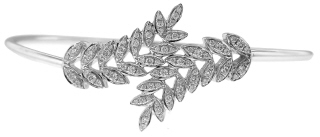 14kt white gold diamond feather bangle bracelet.