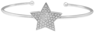 18kt white gold cuff bangle bracelet with star diamond centerpiece.