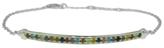 18kt white gold multi-color stone bar bracelet.