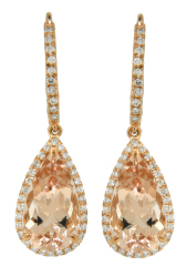 14kt rose gold morganite and diamond hangling earrings.