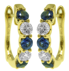 18kt yellow gold sapphire and diamond hoop earrings.