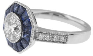 Platinum sapphire and diamond ring.