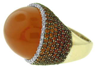 18kt white gold Natural Orthoclase Feldspar, diamond and orange sapphire ring.