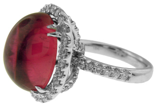 18kt white gold cabochon rubellite and diamond ring