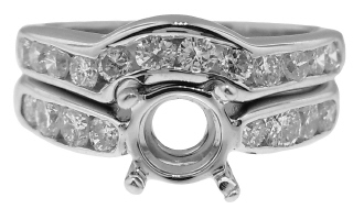 18kt white gold solitaire semi-mount and diamond wedding set