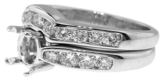 18kt white gold solitaire semi-mount and diamond wedding set
