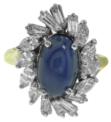 18kt yellow and white gold star sapphire and diamond ring