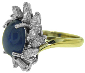 18kt yellow and white gold star sapphire and diamond ring