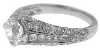 Platinum antique style engagement ring/Old European cut .94ct G SI3 EGL