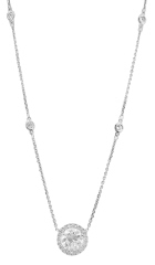 14kt and 18kt white gold diamond pendant with diamond halo and chain